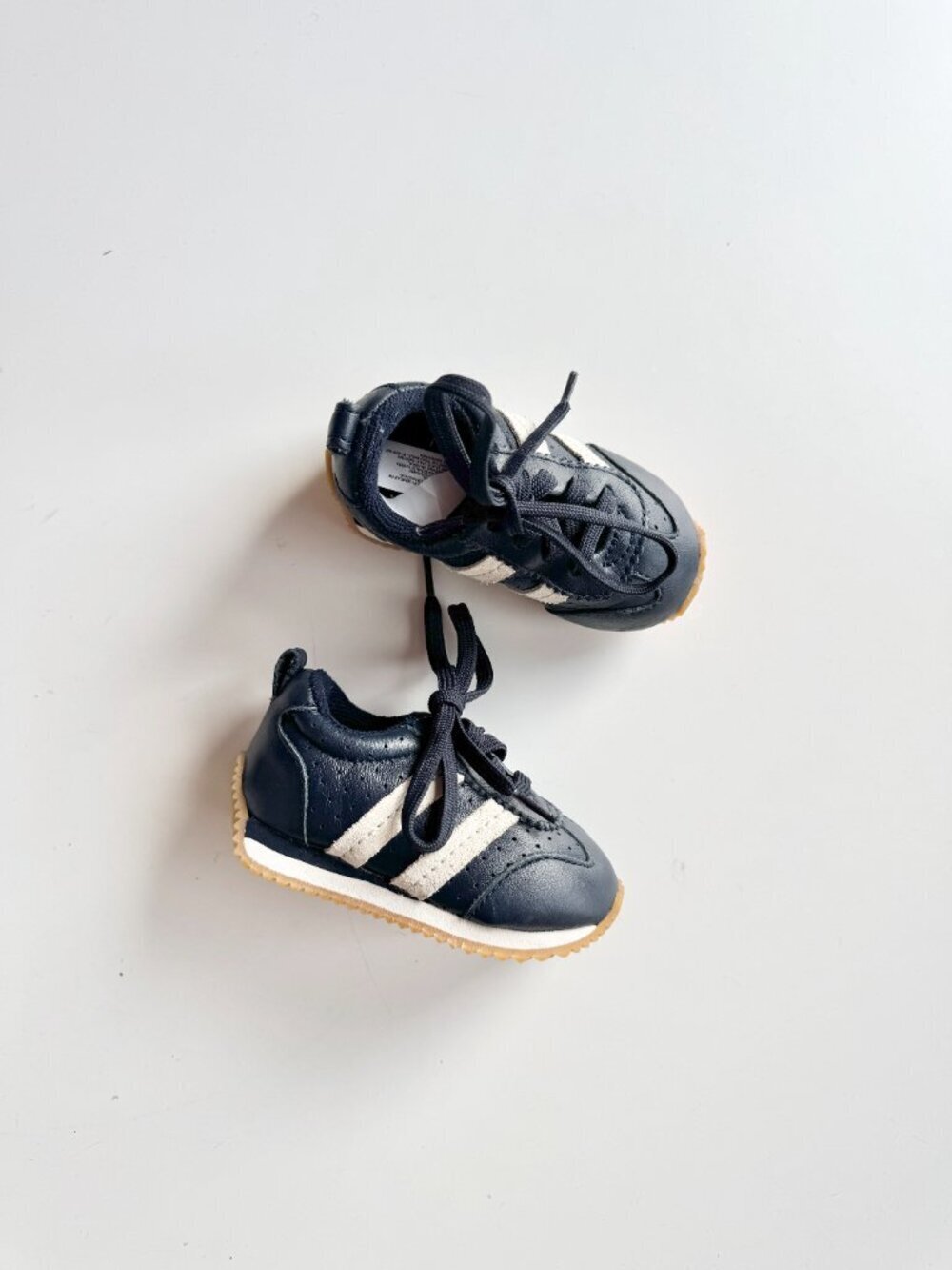 Kids' BABY GAP Navy Blue Leather White Striped Sneakers, Size 5